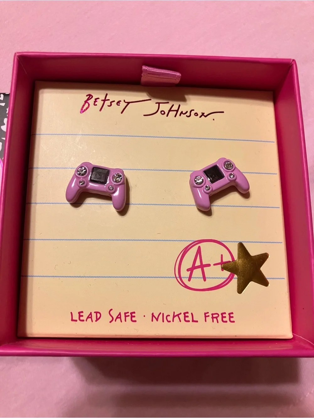 Betsey Johnson Lavender Pink Game Controller Stud Earrings